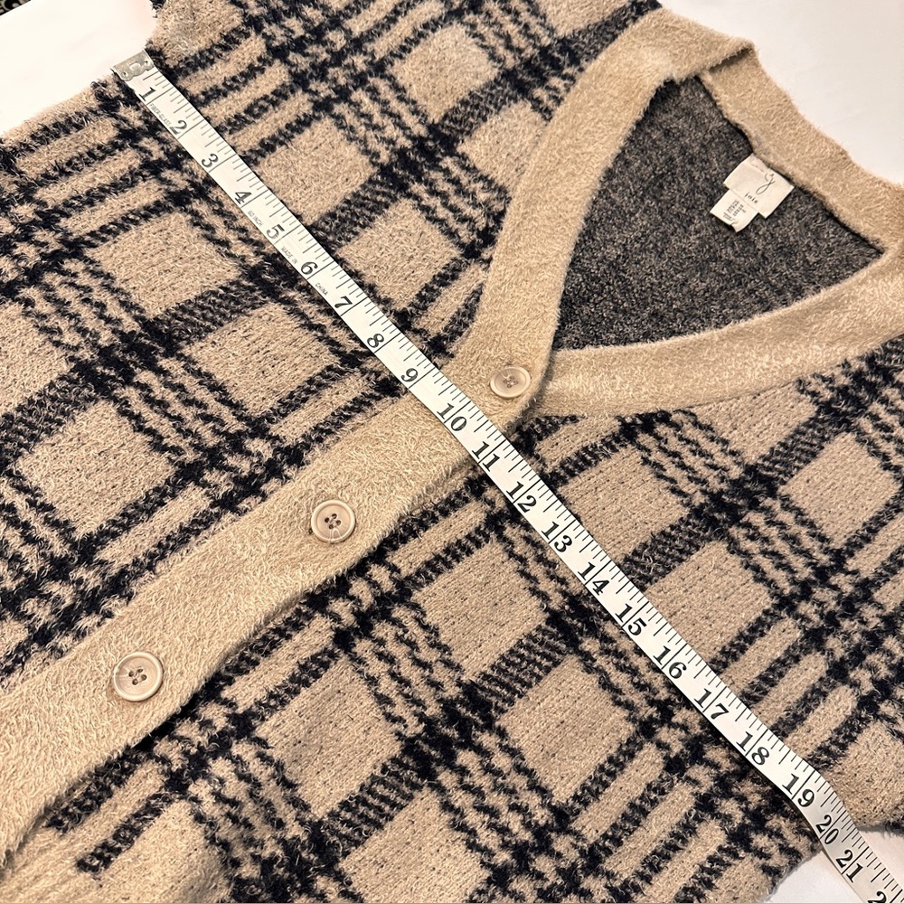 Joie Window Pane Plaid Camel & Black Cardigan Very Soft - Picture 8 of 9